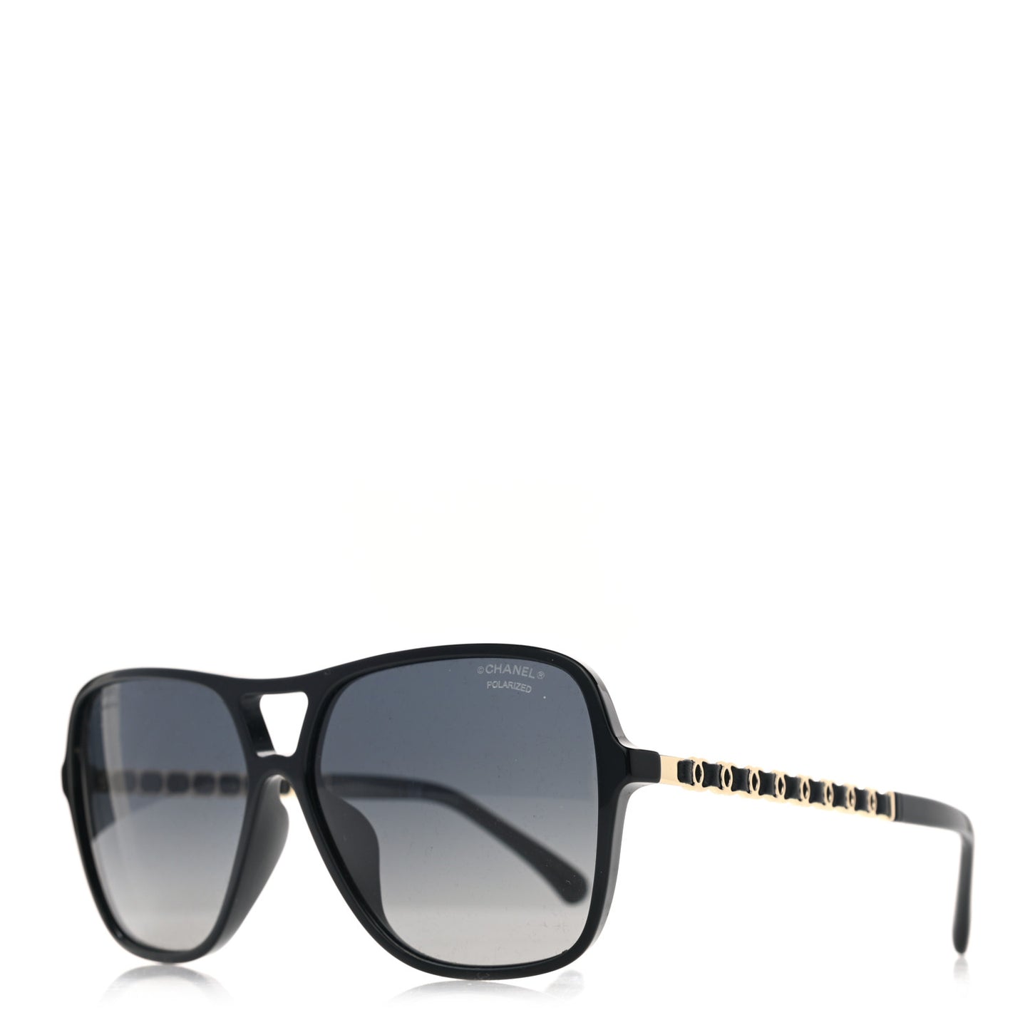 Metal Calfskin Polarized CC Chain Pilot Sunglasses 5439-Q-A Black