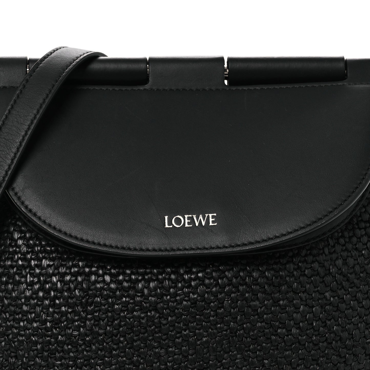 Raffia Calfskin Medium Pescador Bag Black