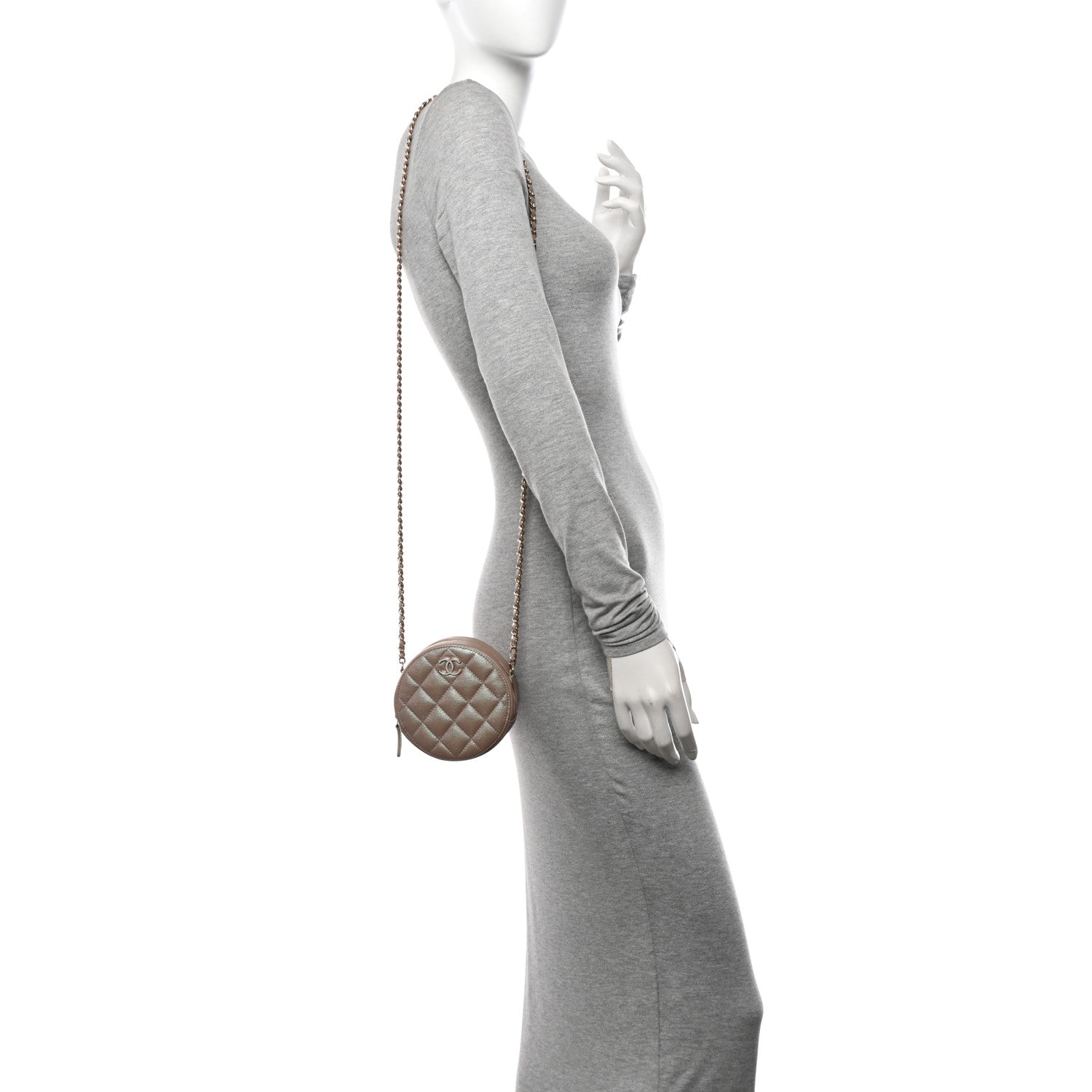 Chanel Iridescent Caviar Resin Quilted Round Clutch With Chain Beige 2 of 11