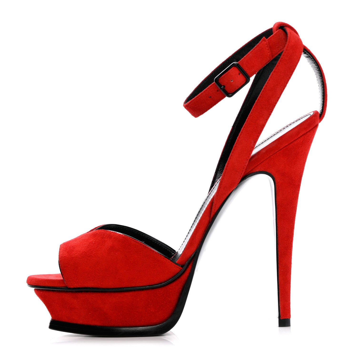 Saint Laurent Kid Scamosciato Tribute 105 Open Toe Platform Sandals 37.5 Rouge Eros 1 of 14