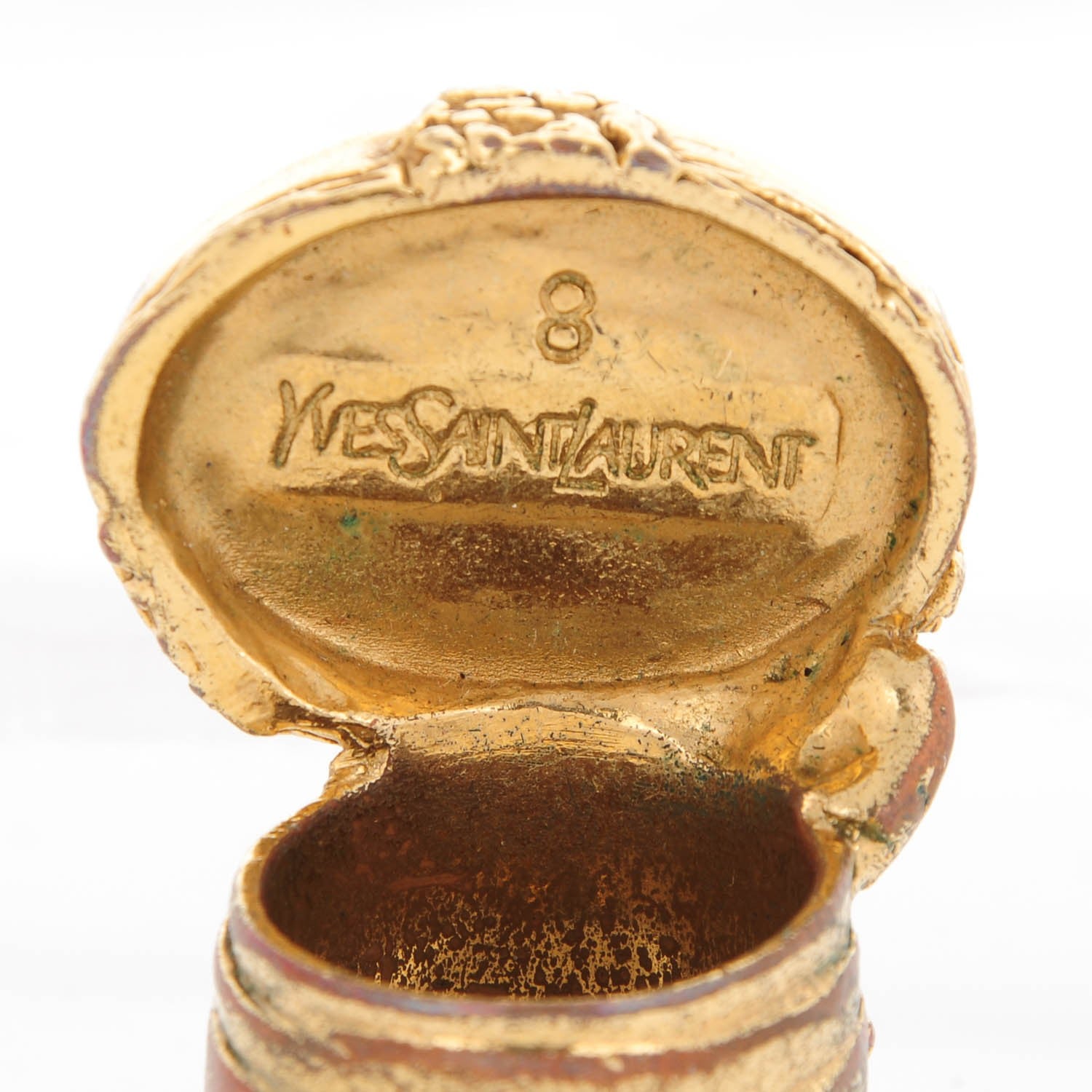 Saint Laurent Glass Cabochon Arty Ovale Ring 8 Gold Lapis 5 of 6