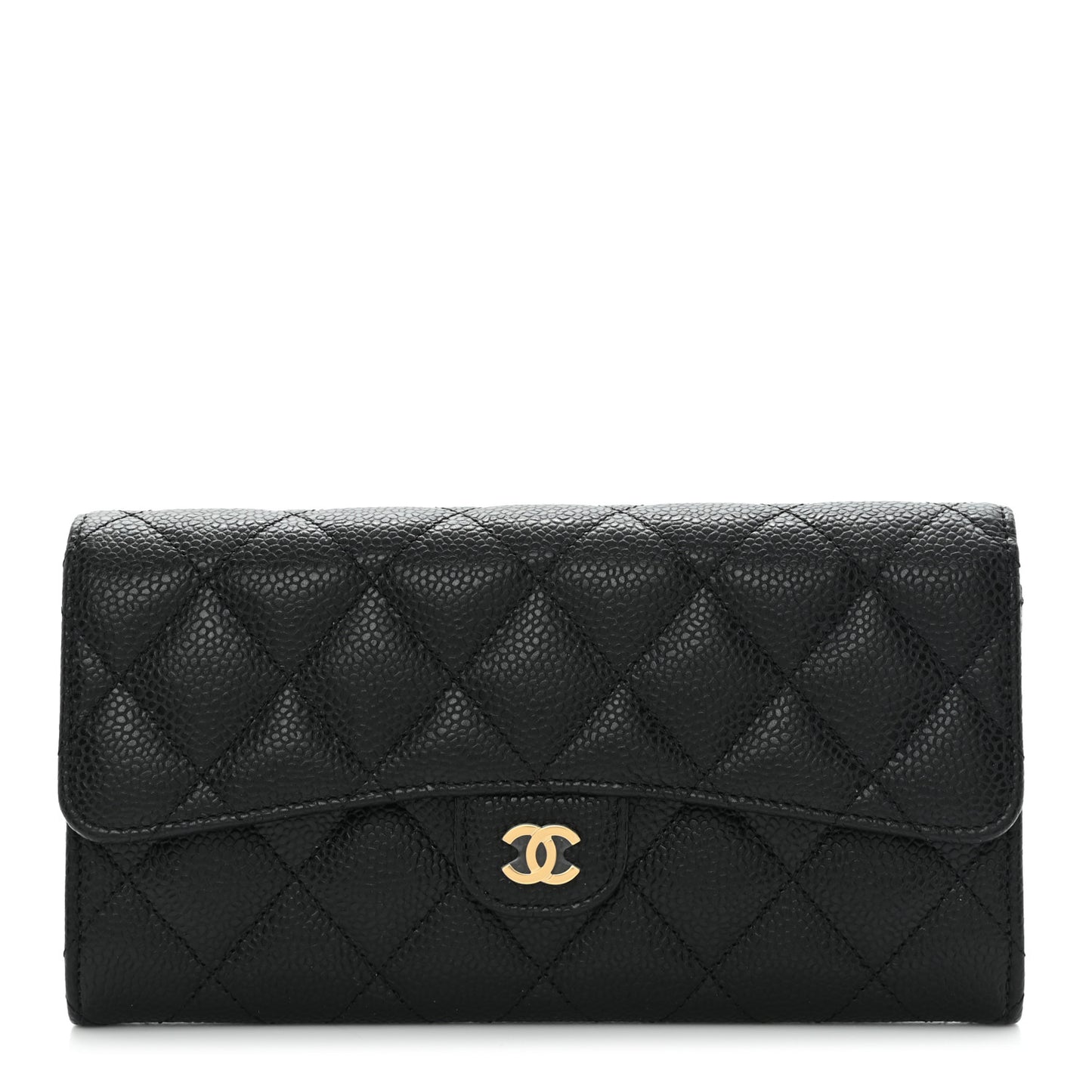 Caviar Quilted Large Gusset Flap Wallet Black