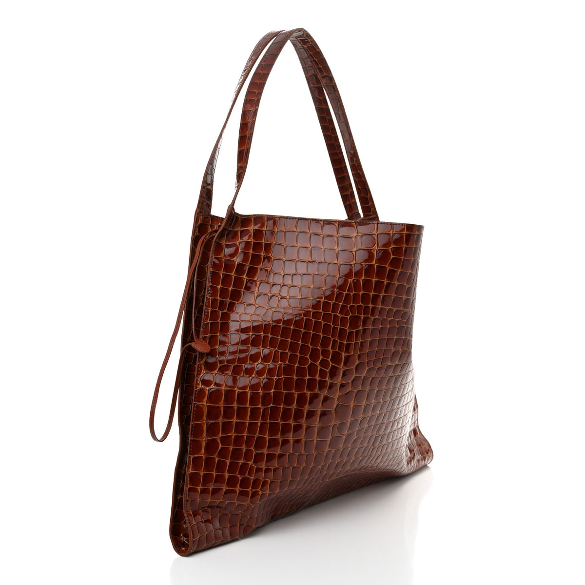 Christian Louboutin Patent Calfskin Crocodile Embossed Le 54 Tote Acajou 3 of 12