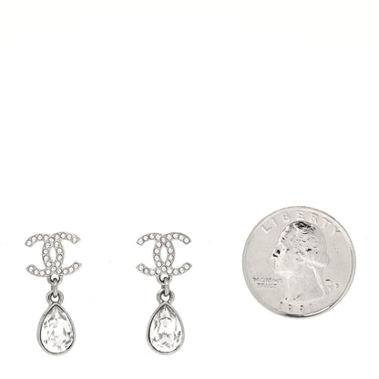 Chanel Crystal CC Teardrop Earrings Silver 2 of 4