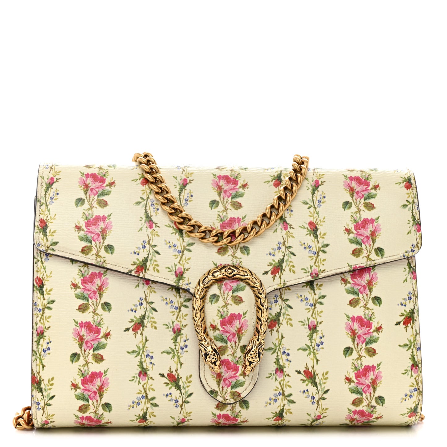 Calfskin Floral Print Mini Dionysus Chain Wallet Ivory Pink