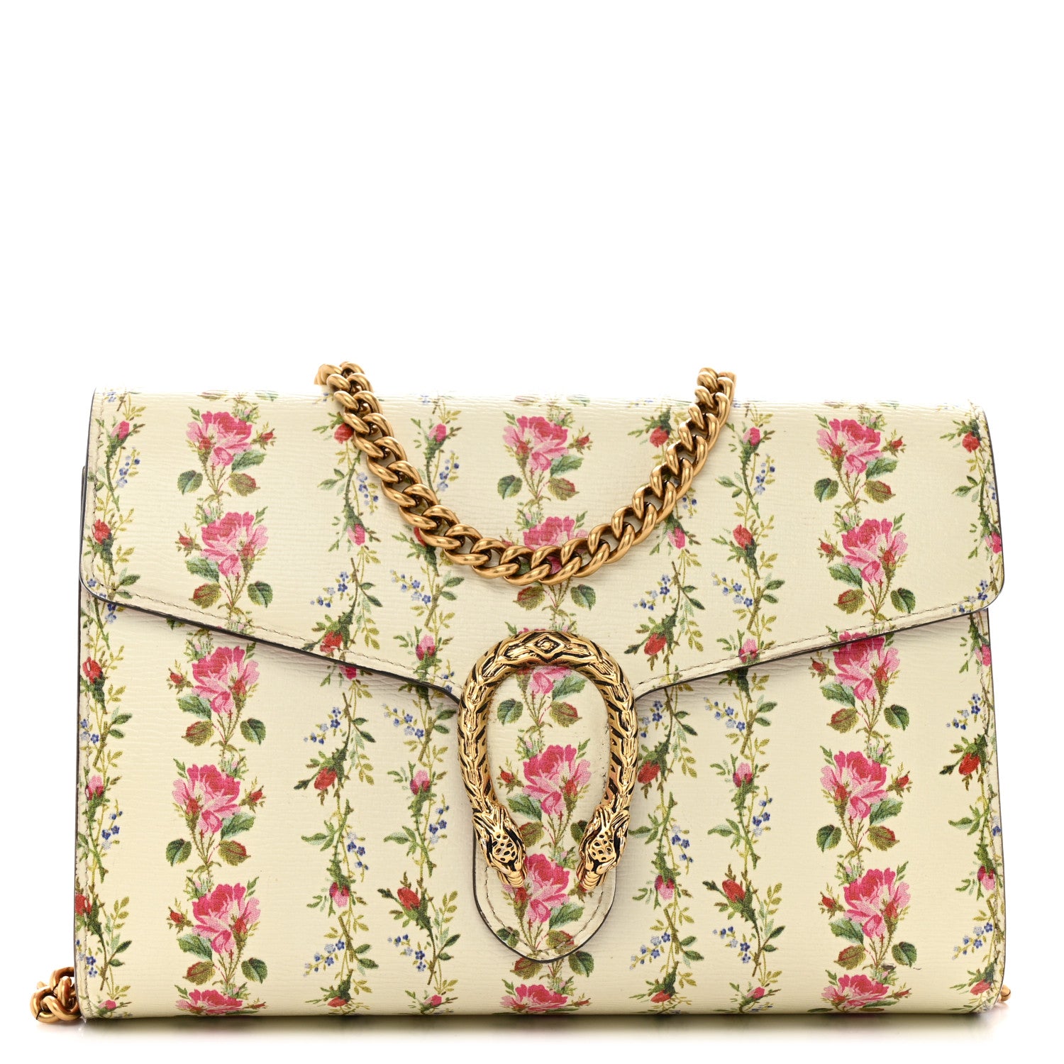 Gucci Calfskin Floral Print Mini Dionysus Chain Wallet Ivory Pink 1 of 14