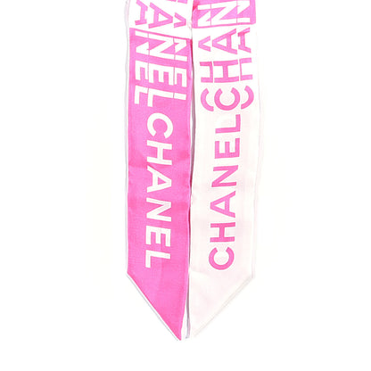 Chanel Silk Logo Slim Bandeau Scarf Fuchsia White 4 of 6