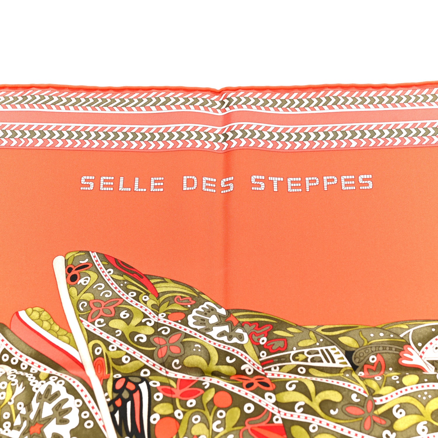 Hermes Silk Selle Des Steppes Scarf 90 Orange Kaki Corail 1893683
