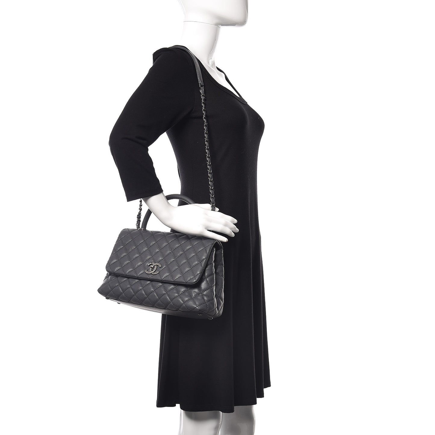 Caviar Quilted Small Coco Handle Flap Gray