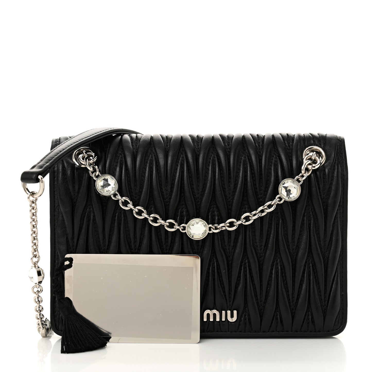 Nappa Matelasse Crystal Mini Chain Bag Black