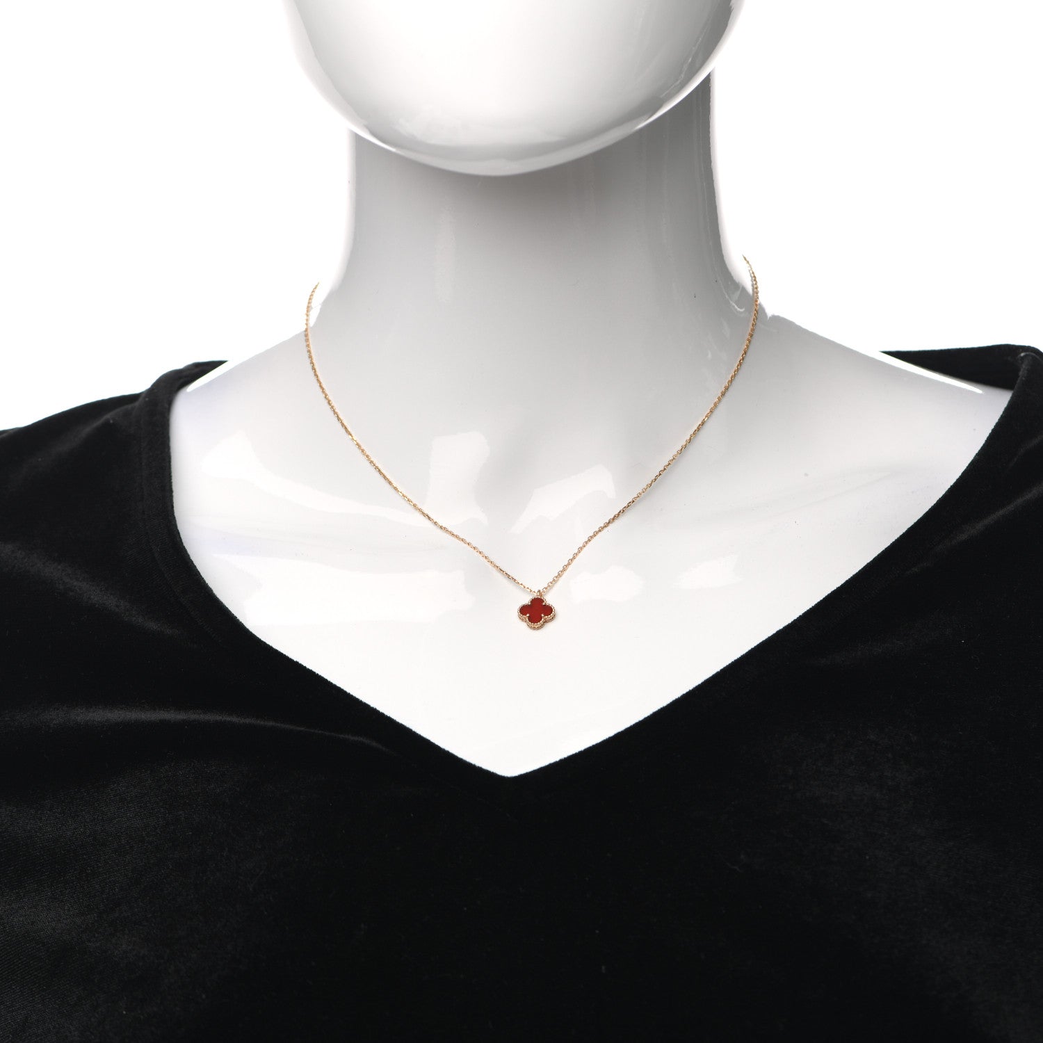 Van Cleef & Arpels 18K Rose Gold Carnelian Sweet Alhambra Pendant Necklace 2 of 7