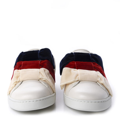 Gucci Calfskin Velvet Womens Bow Ace Sneakers 40 White 2 of 10