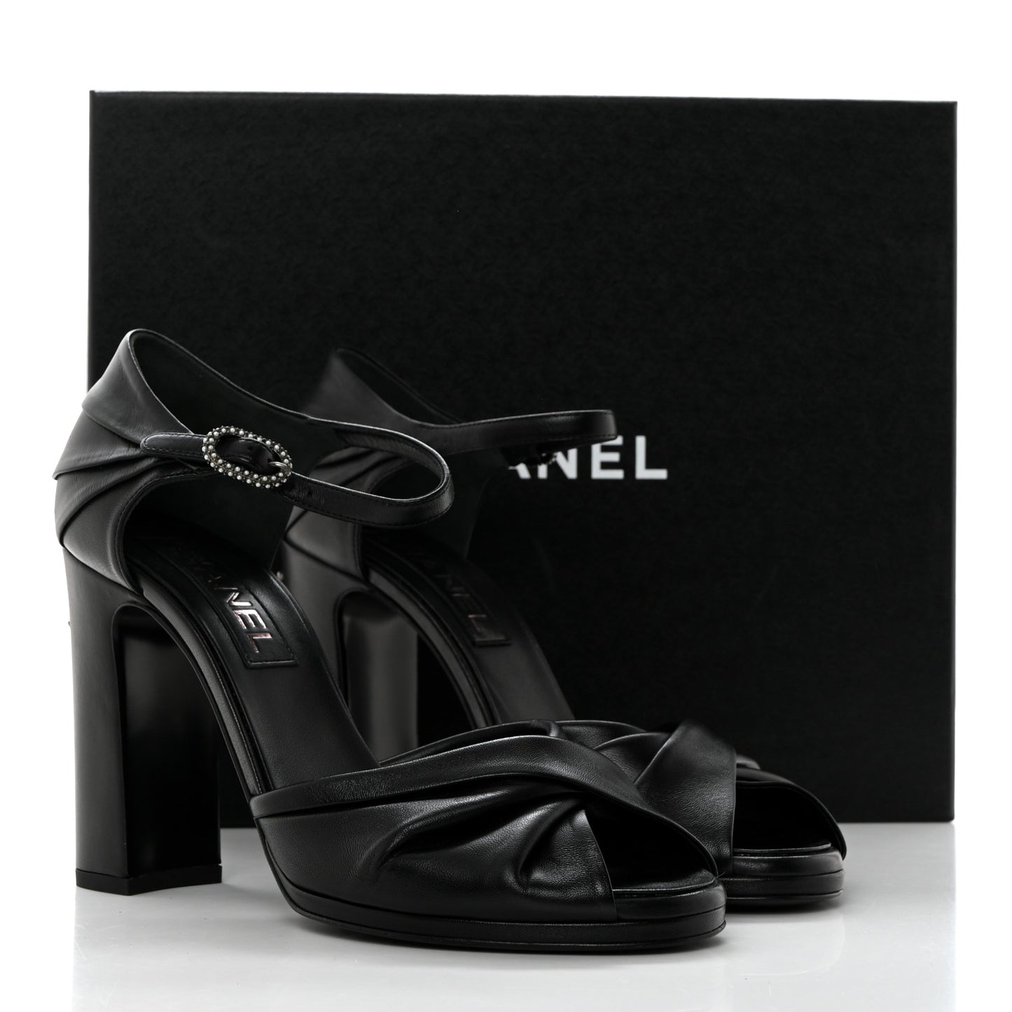 Lambskin Pearl CC Sandals 39.5 Black