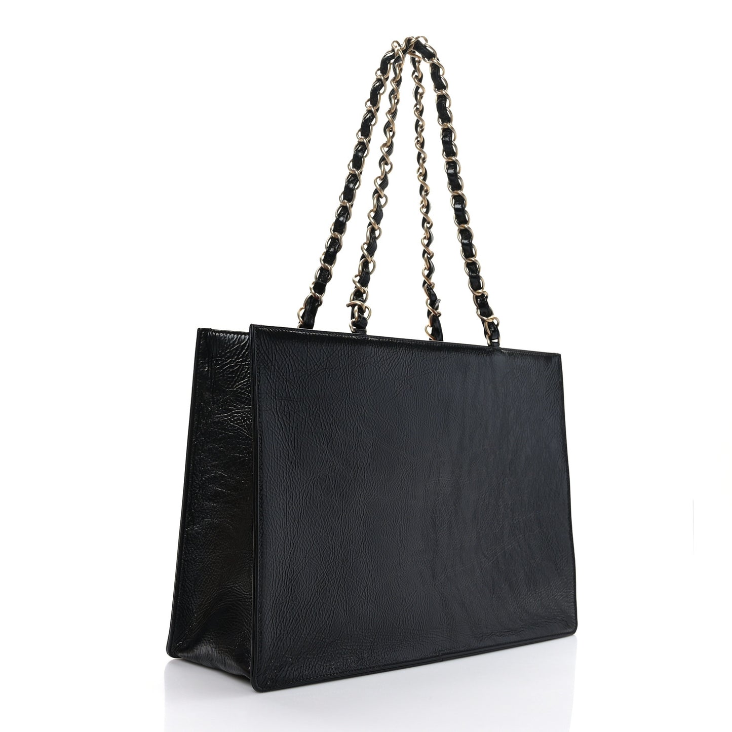 Shiny Aged Calfskin Shopping Bag Black