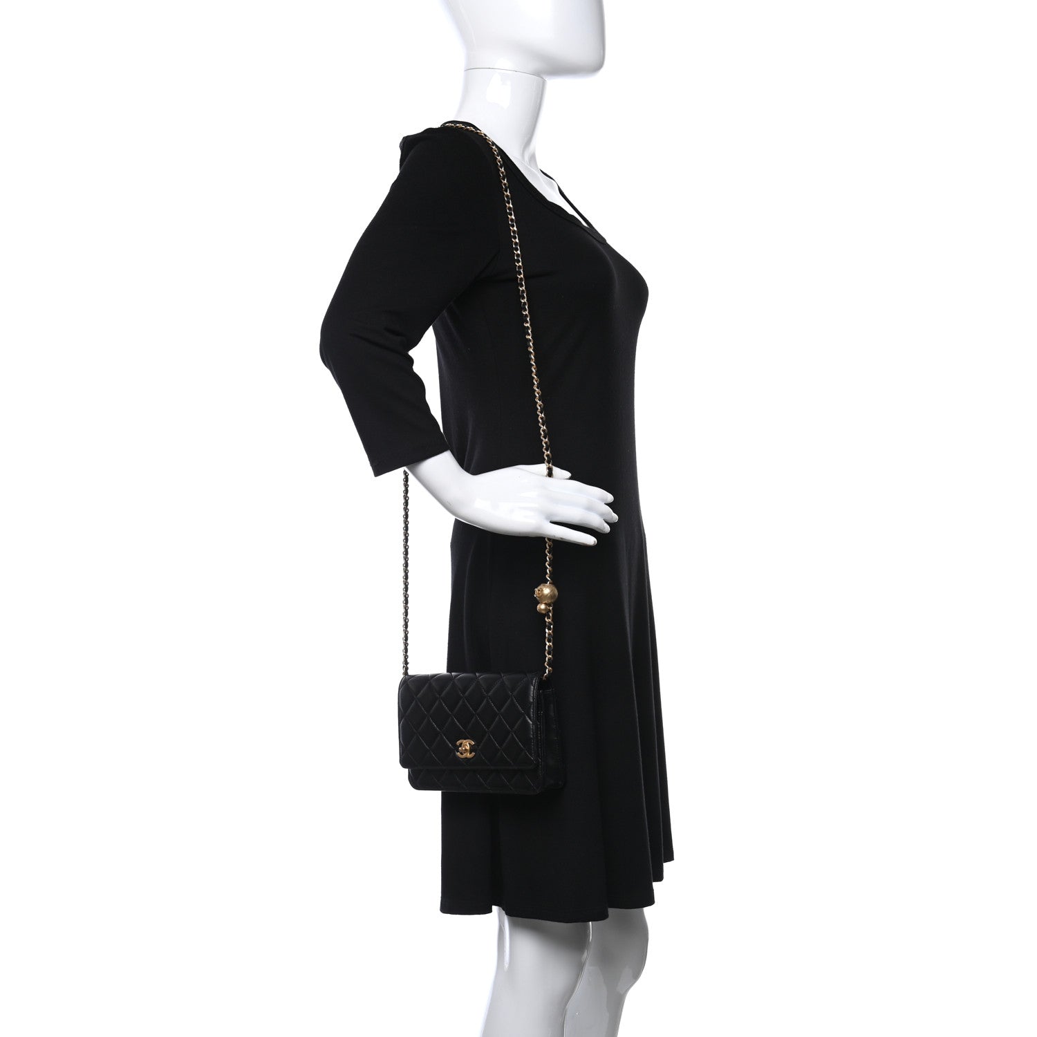 Chanel Lambskin Quilted CC Pearl Crush Wallet on Chain WOC Black 2 of 9