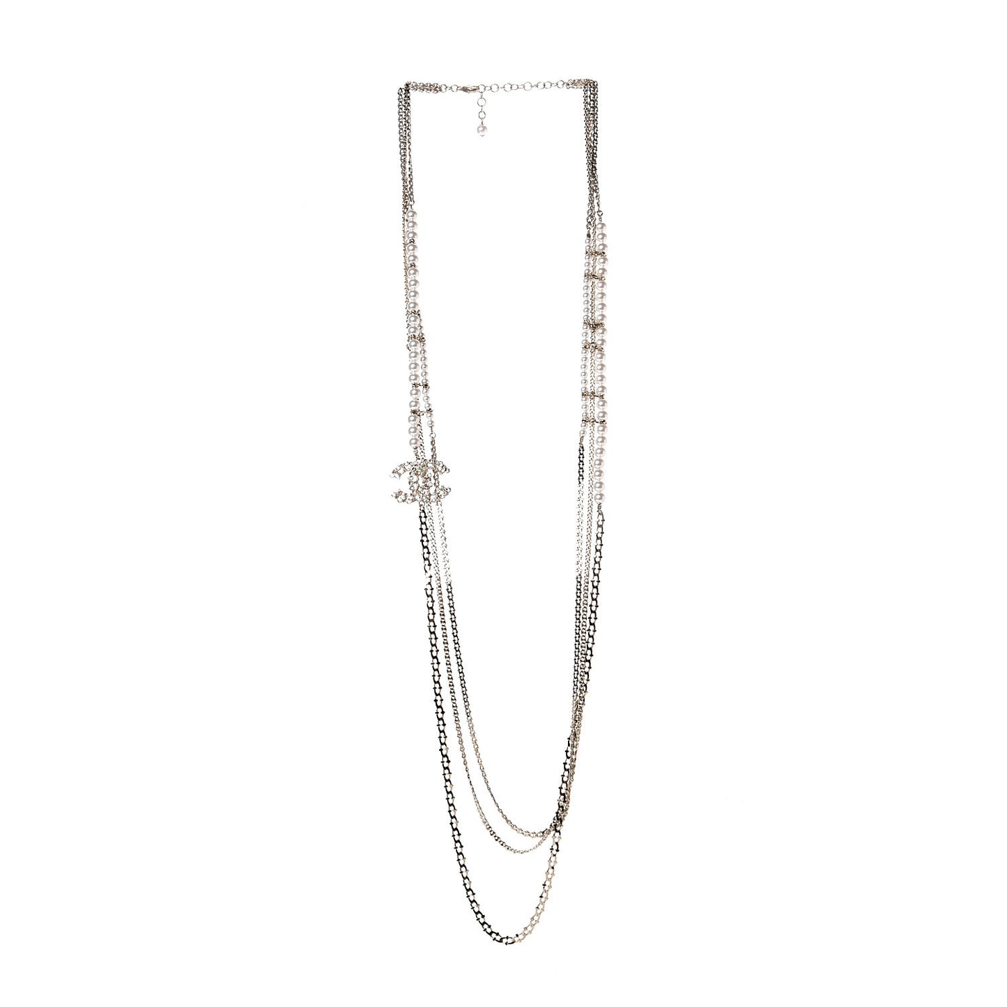 Crystal Pearl CC Long Multistrand Necklace Gold