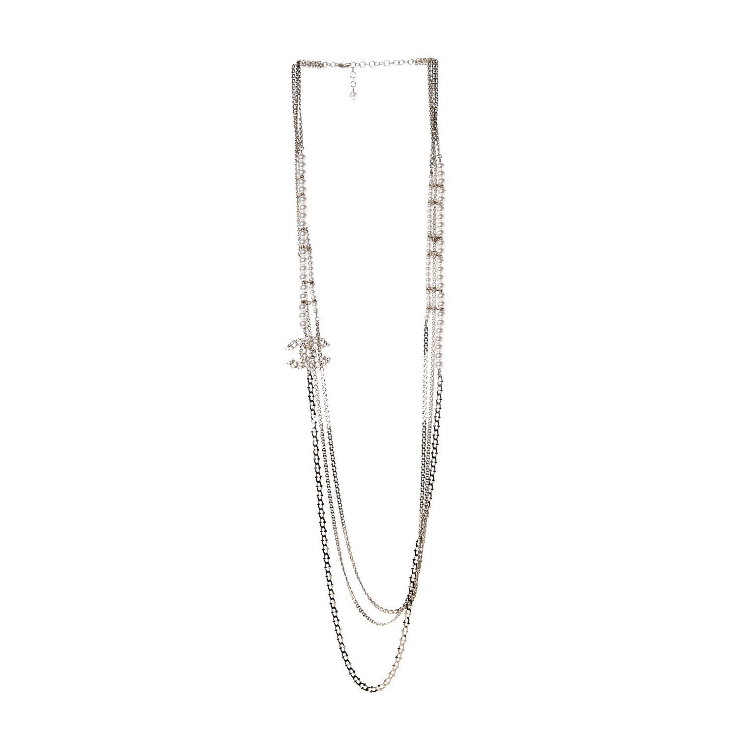 Chanel Crystal Pearl CC Long Multistrand Necklace Gold 2 of 5