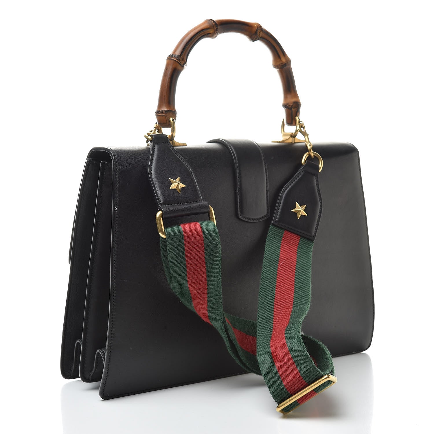 Gucci Calfskin Bamboo Web Large Dionysus Top Handle Bag Black Bright Evergreen Hibiscus Red 3 of 23