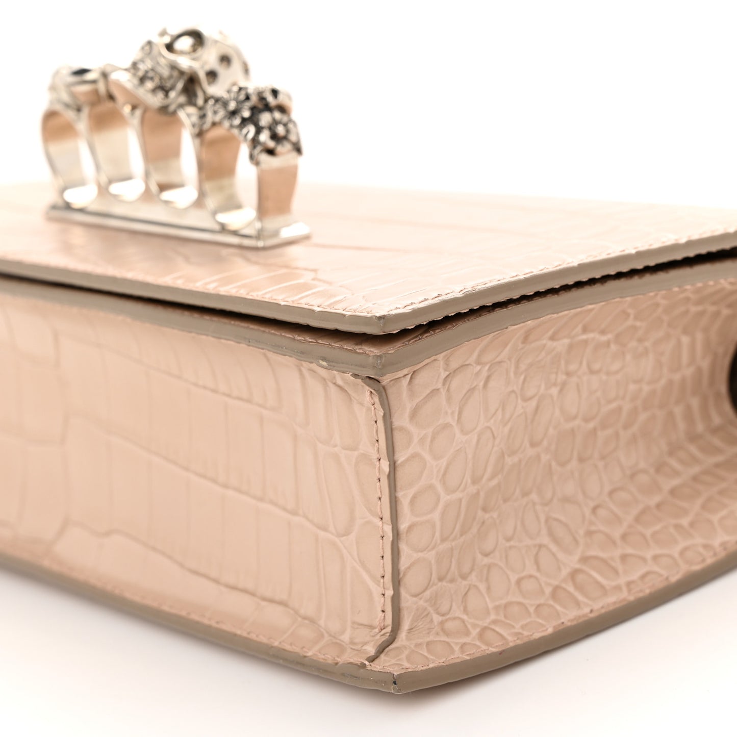 Shiny Crocodile Embossed Jeweled Satchel Sand