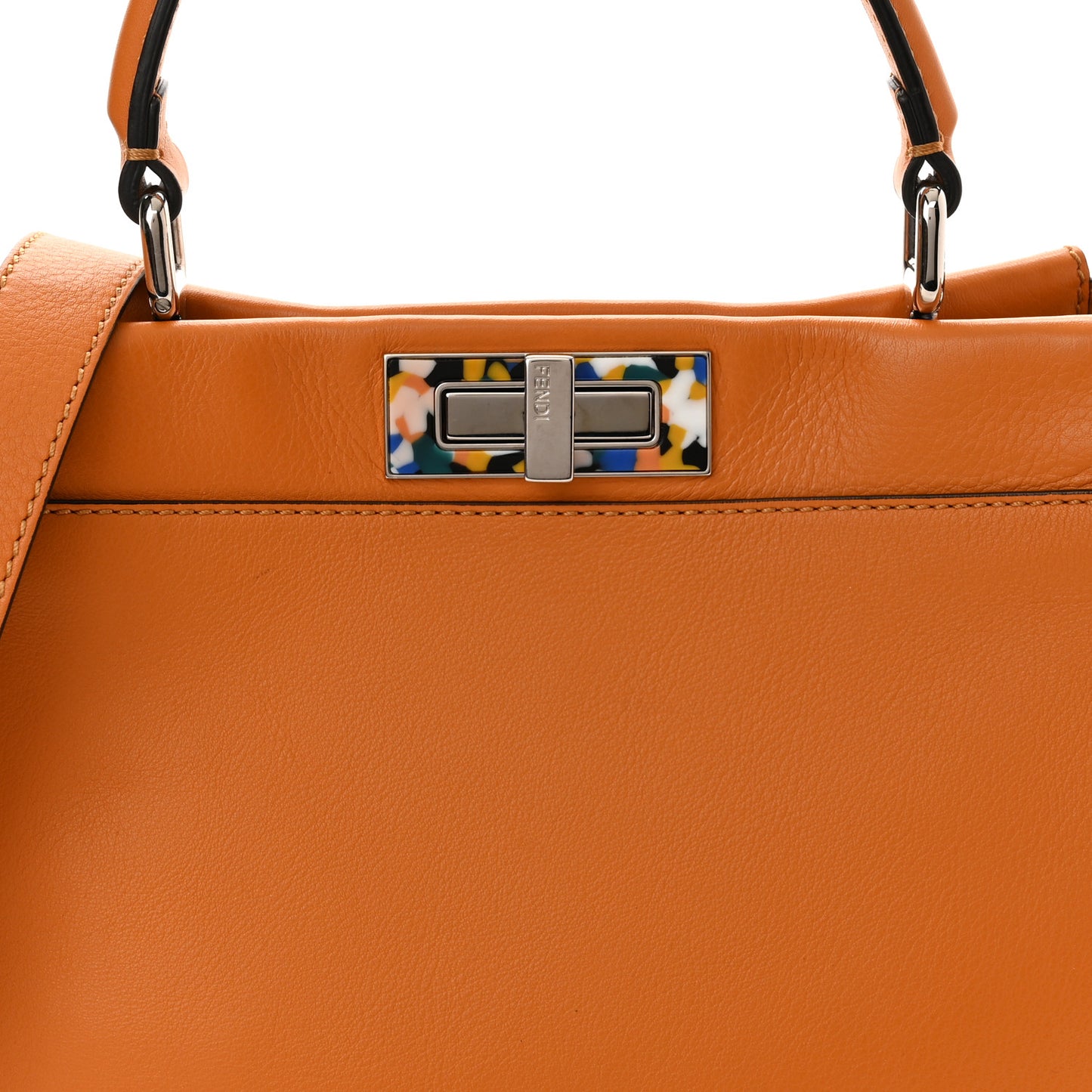 Vitello Seta Shiny Nappa Plexiglass Granite Medium Peekaboo Iconic Satchel Ginger Latte