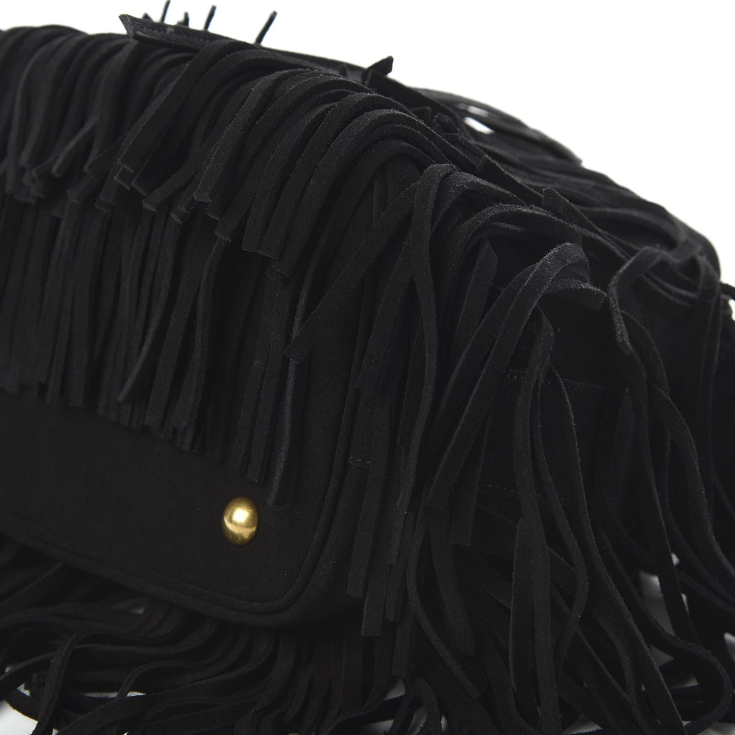 Suede Calfskin Small Emmanuelle Fringe Bucket Bag Black