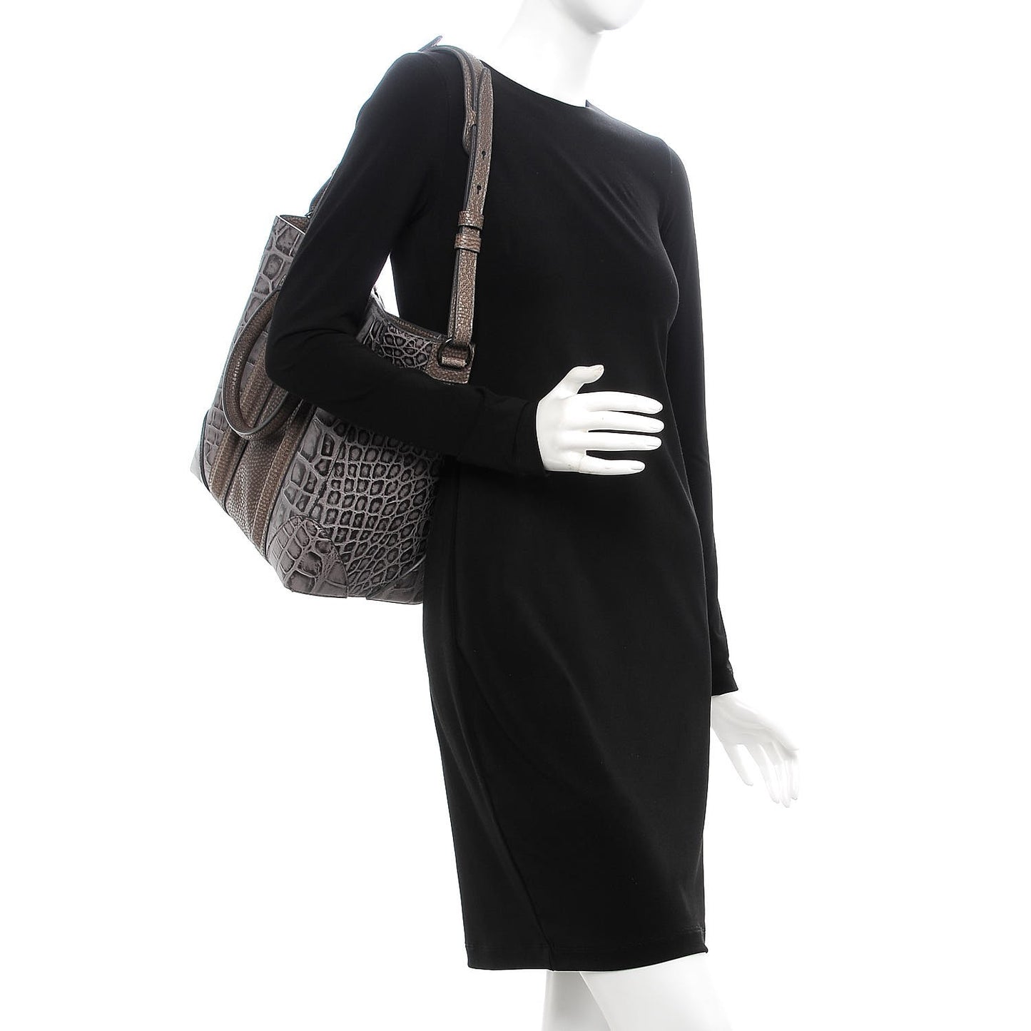 Calfskin Crocodile Embossed Medium Lucrezia Tote Medium Grey