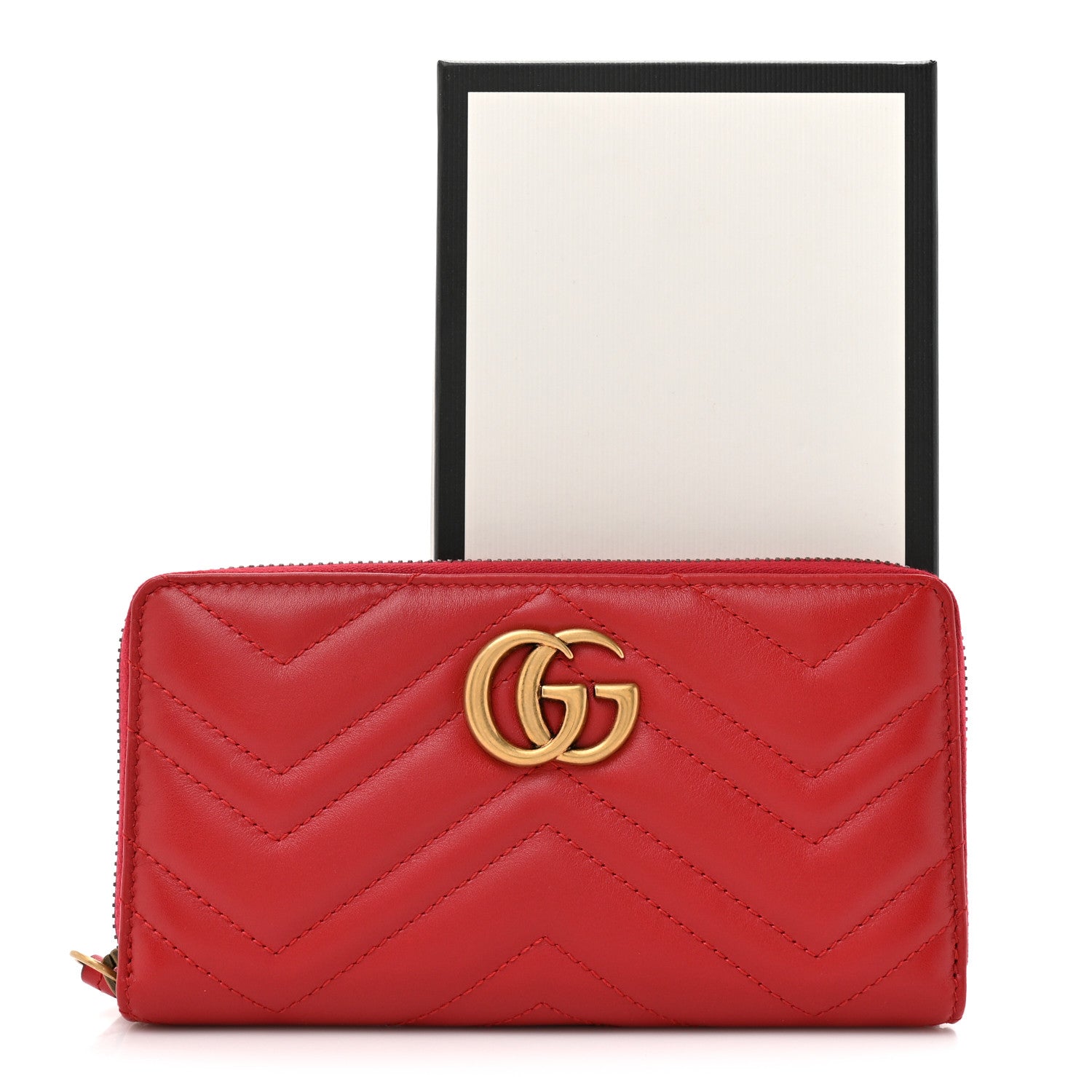 Gucci Calfskin Matelasse GG Marmont Zip Around Wallet Hibiscus Red Hibiscus Red 9 of 9