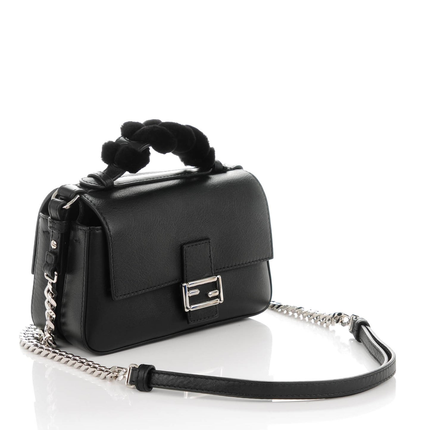 Calfskin Mink Fur Micro Double Baguette Black