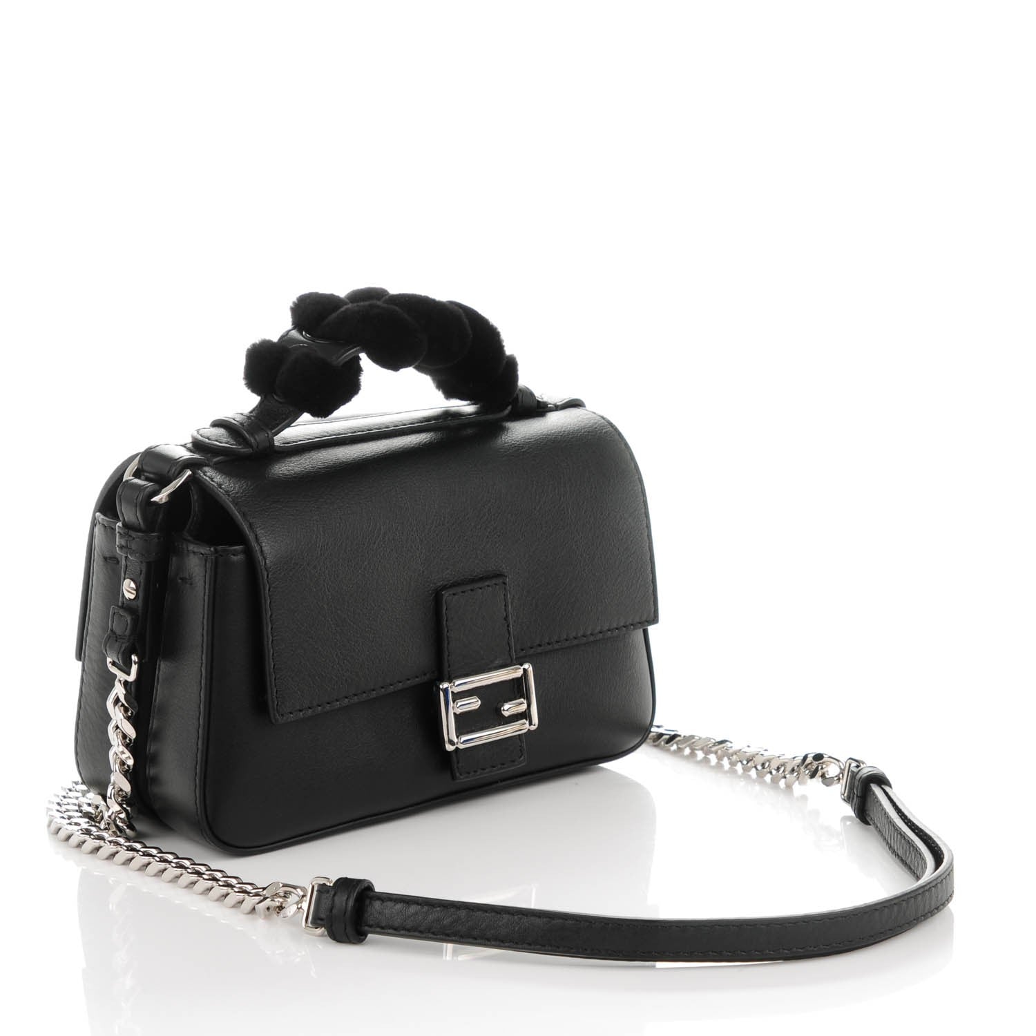 Fendi Calfskin Mink Fur Micro Double Baguette Black 3 of 7