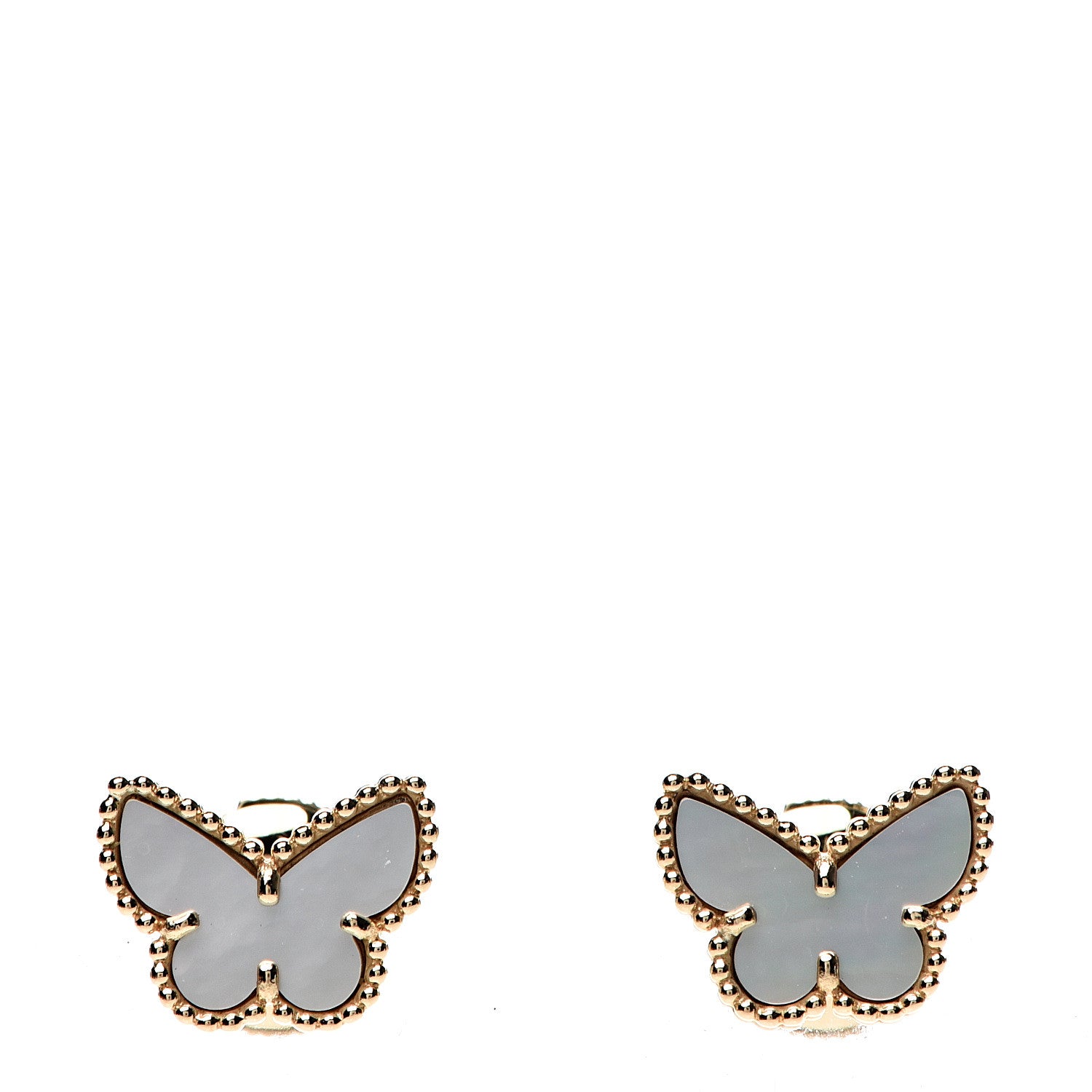 Van Cleef & Arpels 18K Yellow Gold Mother of Pearl Sweet Alhambra Butterfly Earrings 1 of 7