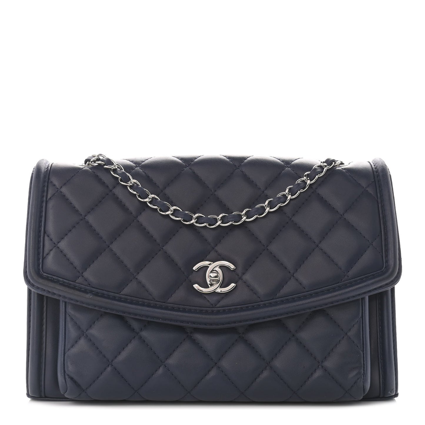 Lambskin Quilted Large Geometric Flap Navy