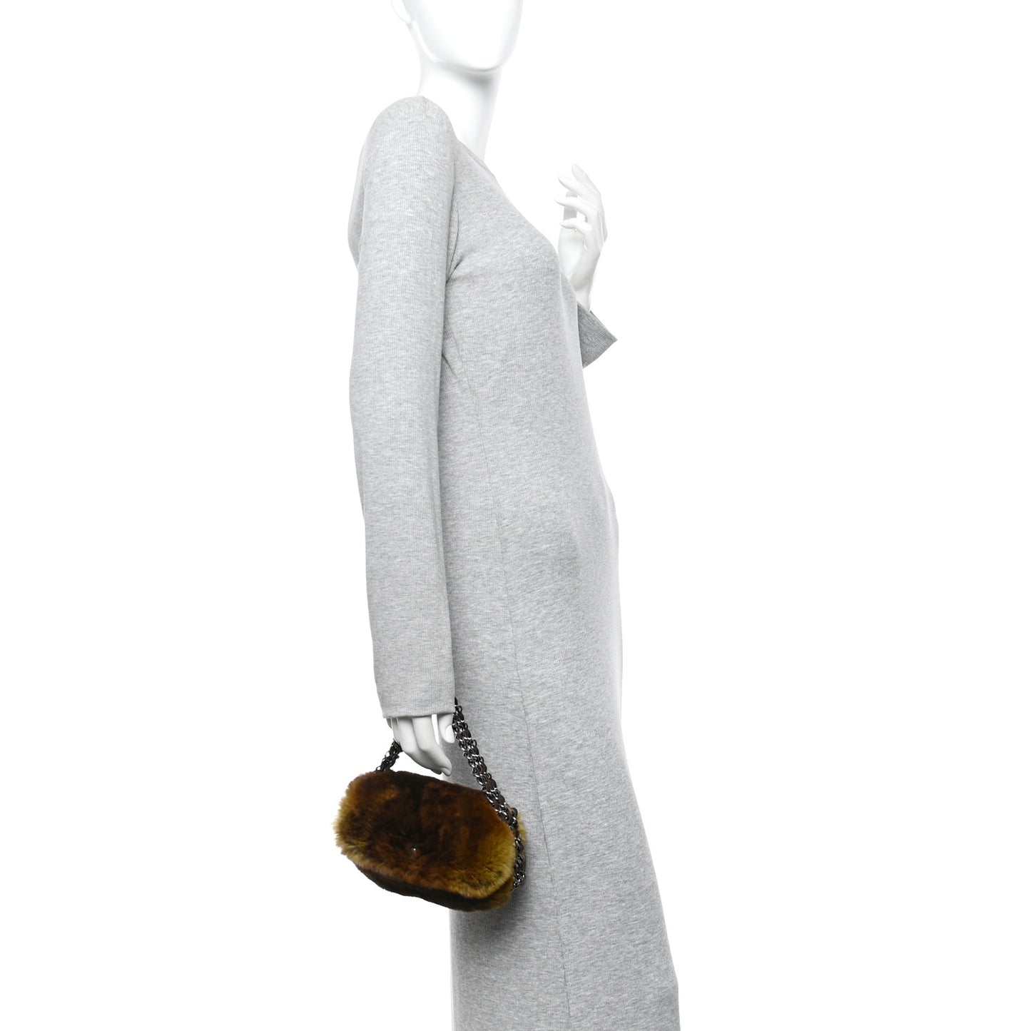 Rabbit Fur Chain Flap Brown