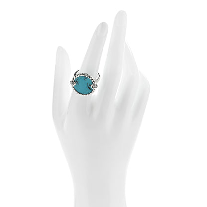 David Yurman Sterling Silver Diamond Turquoise 18mm DY Elements Ring 53 6.5 2 of 4