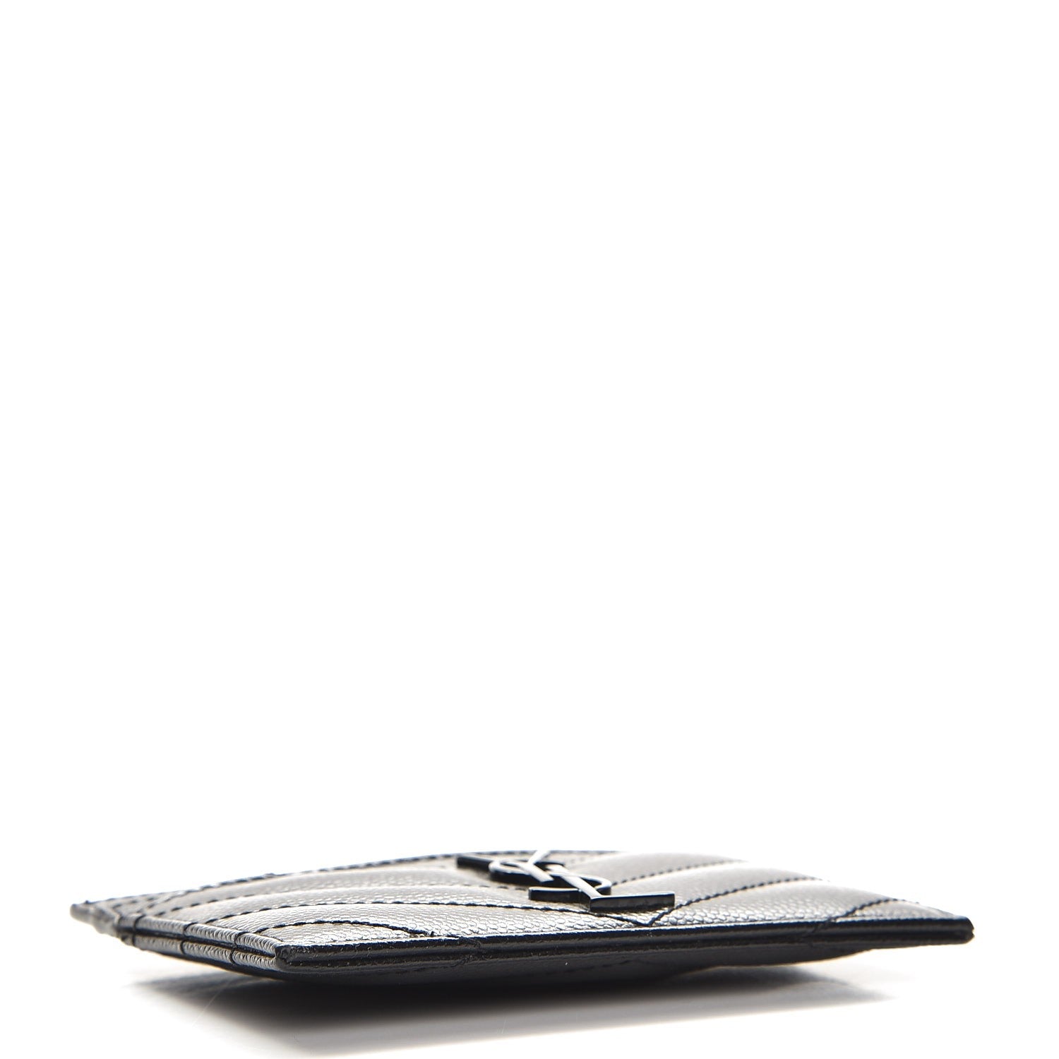 Saint Laurent Grain De Poudre Matelasse Chevron Monogram Credit Card Case Black 4 of 8