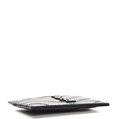 Saint Laurent Grain De Poudre Matelasse Chevron Monogram Credit Card Case Black 4 of 8