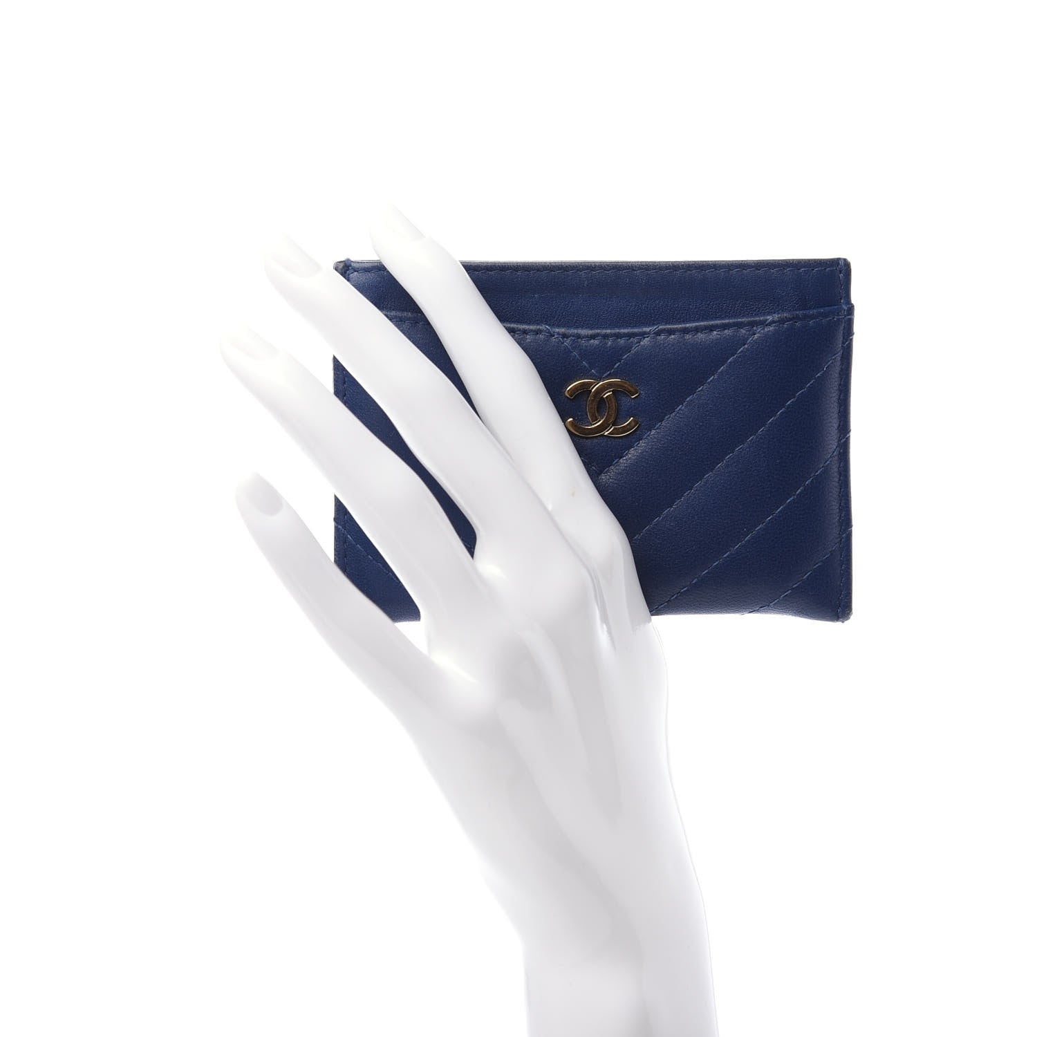 Chanel Lambskin Chevron Quilted Card Holder Blue 2 of 10