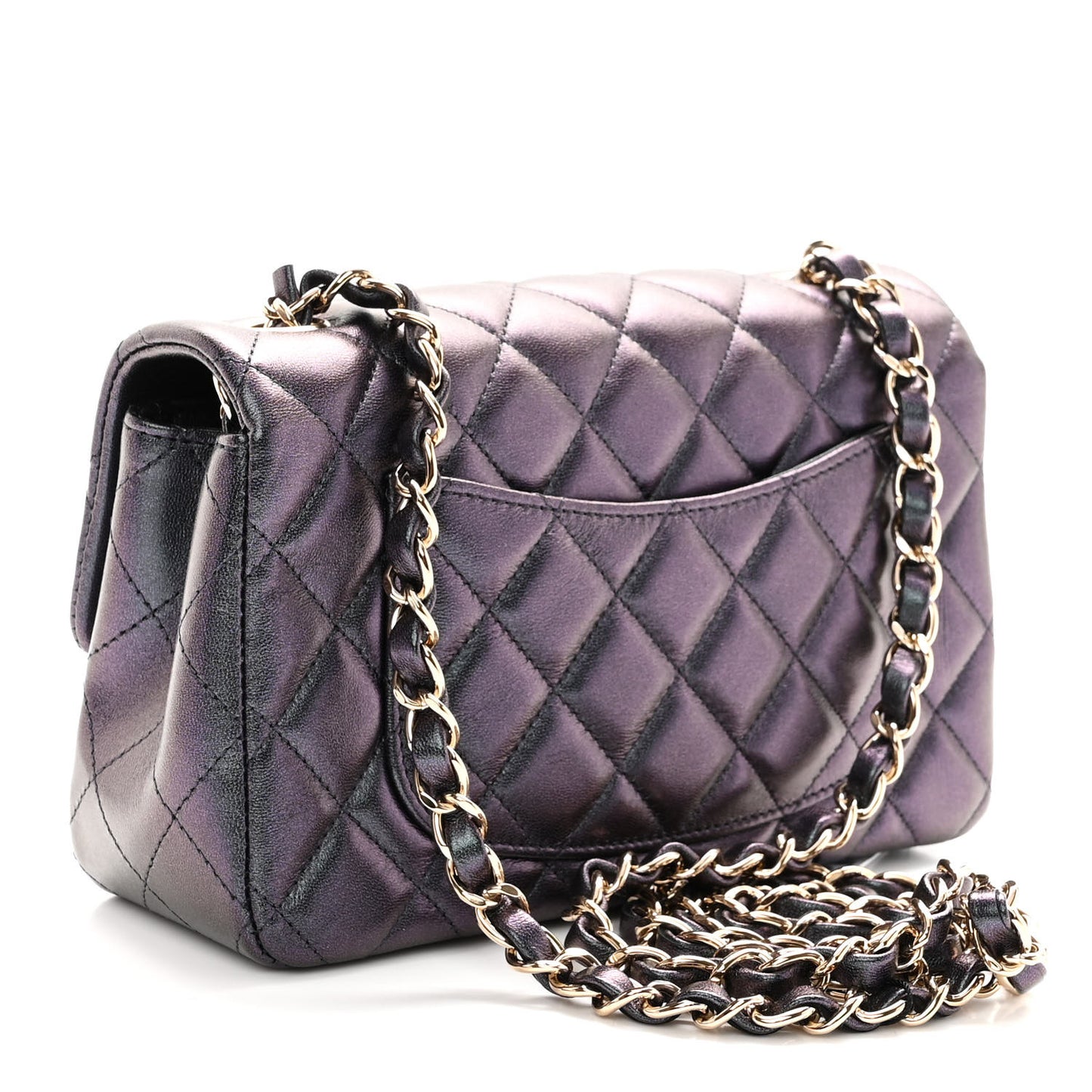 Iridescent Lambskin Quilted Mini Rectangular Flap Black