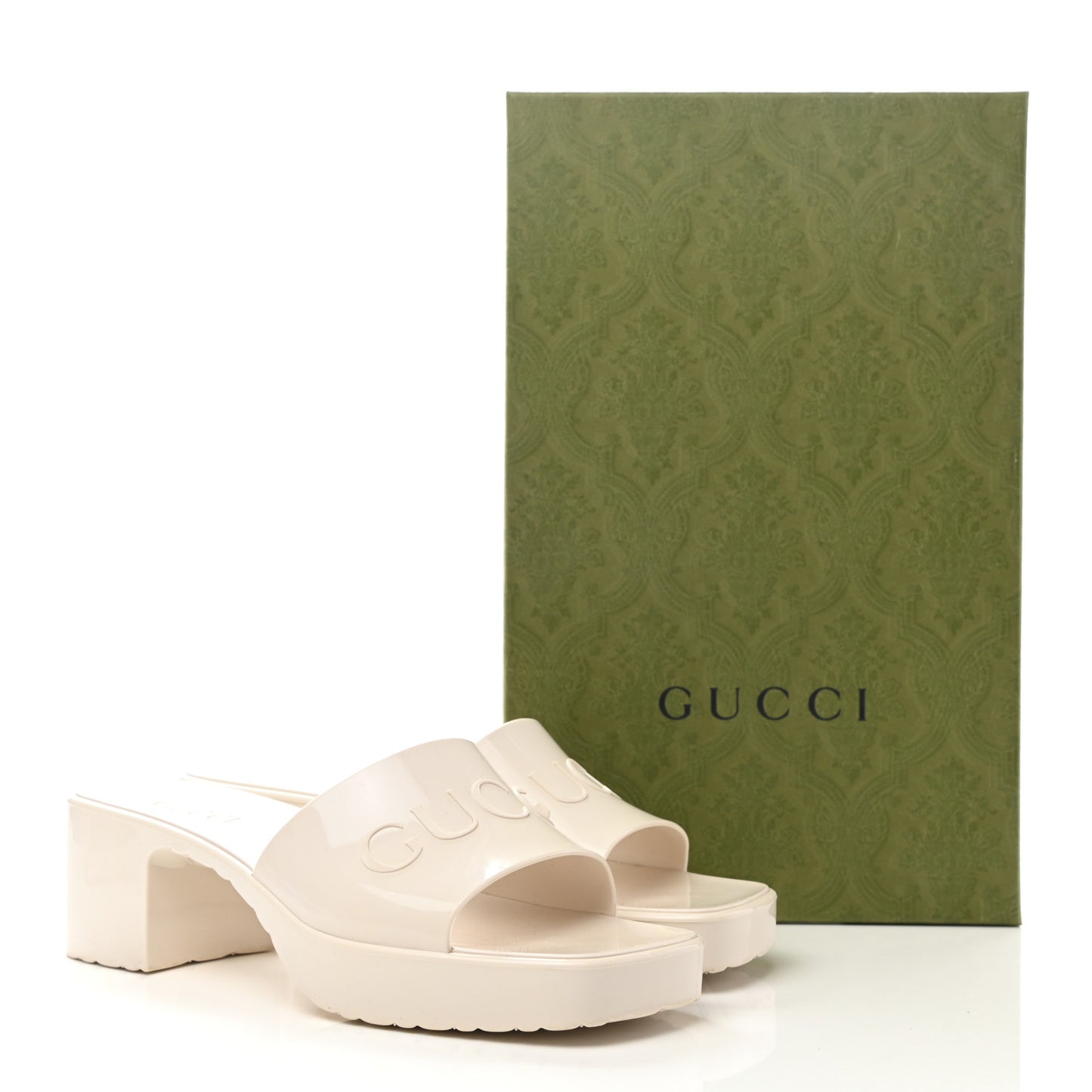 Rubber Gucci Logo Womens Platform 20/60mm Slide Sandals 37 Mystic White