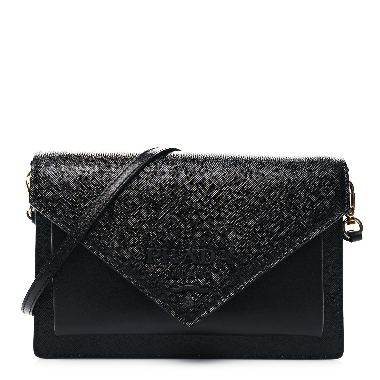 Prada City Calfskin Saffiano Envelope Flap With Chain Black 3 of 11
