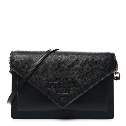 Prada City Calfskin Saffiano Envelope Flap With Chain Black 3 of 11