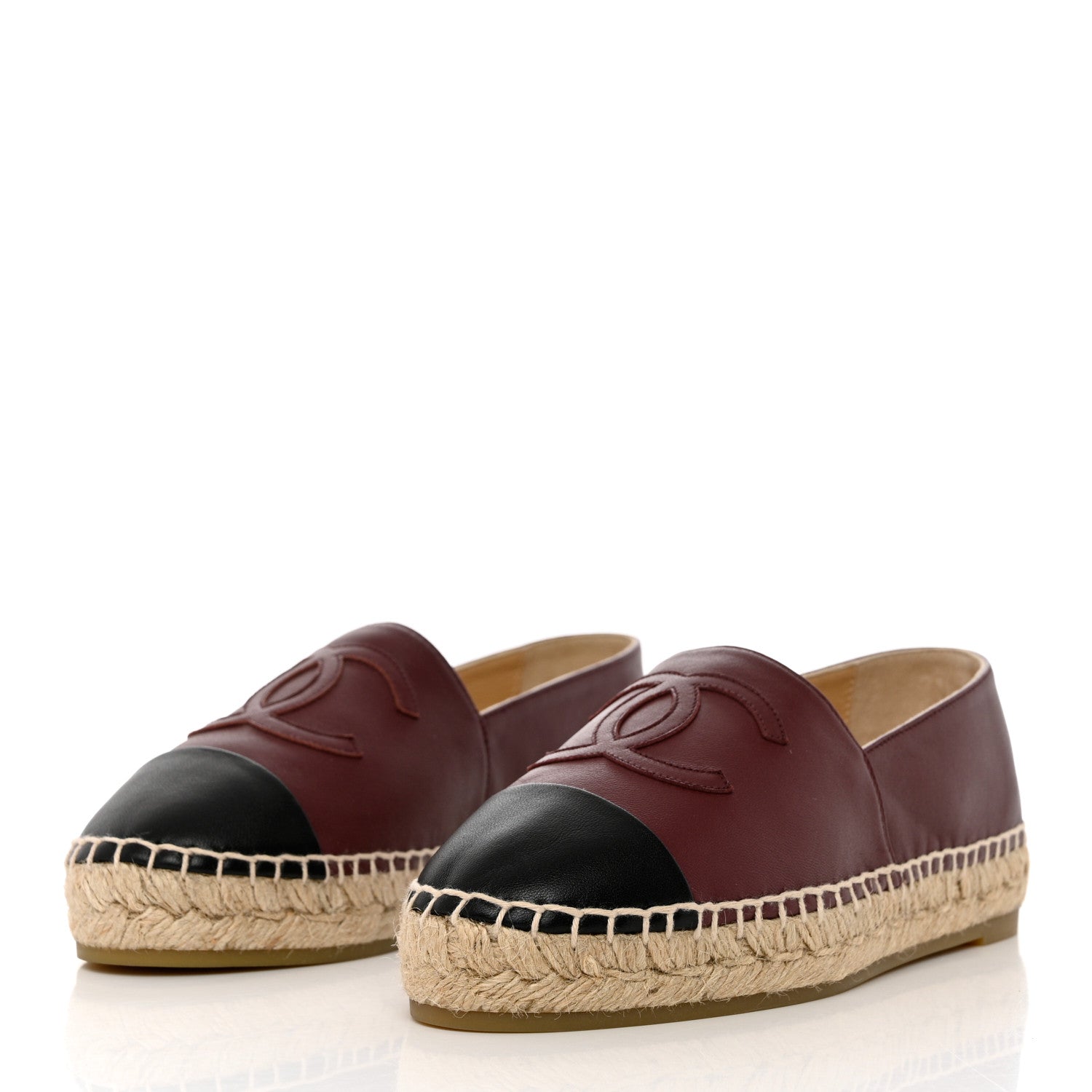 Chanel Lambskin CC Espadrilles 37 Burgundy Black 3 of 9