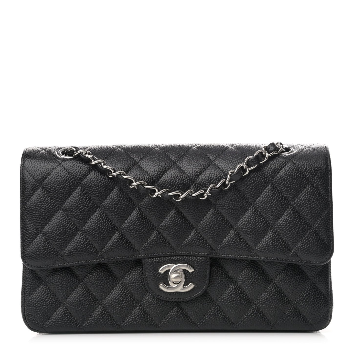 Caviar Quilted Medium Double Flap Black