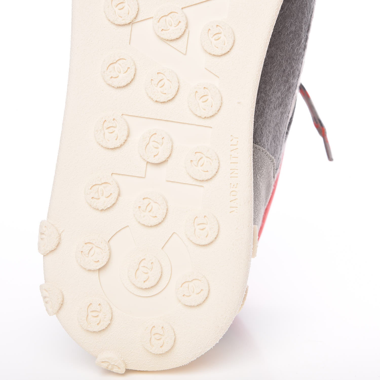 Chanel Nylon Calfskin Suede Mens CC Sneakers 45 Grey Red 7 of 11