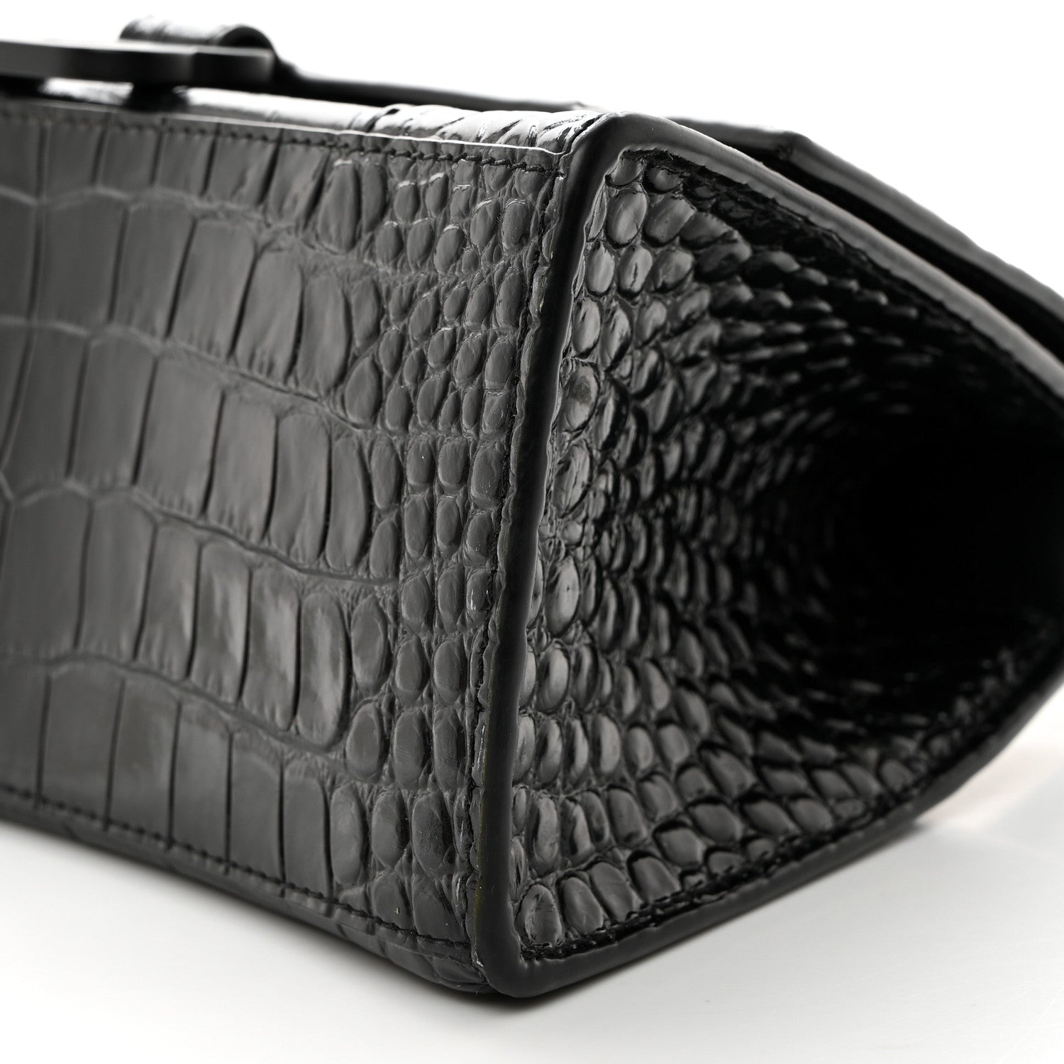 Balenciaga Shiny Calfskin Monochrome Crocodile Embossed Small Hourglass Top Handle Bag Black 11 of 11