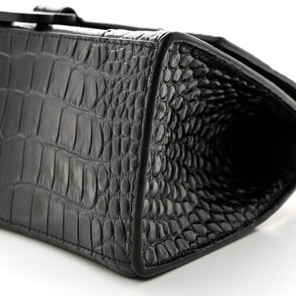 Balenciaga Shiny Calfskin Monochrome Crocodile Embossed Small Hourglass Top Handle Bag Black 11 of 11