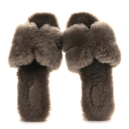 Hermes Woolskin Oran Sandals 37 Etoupe 2 of 10