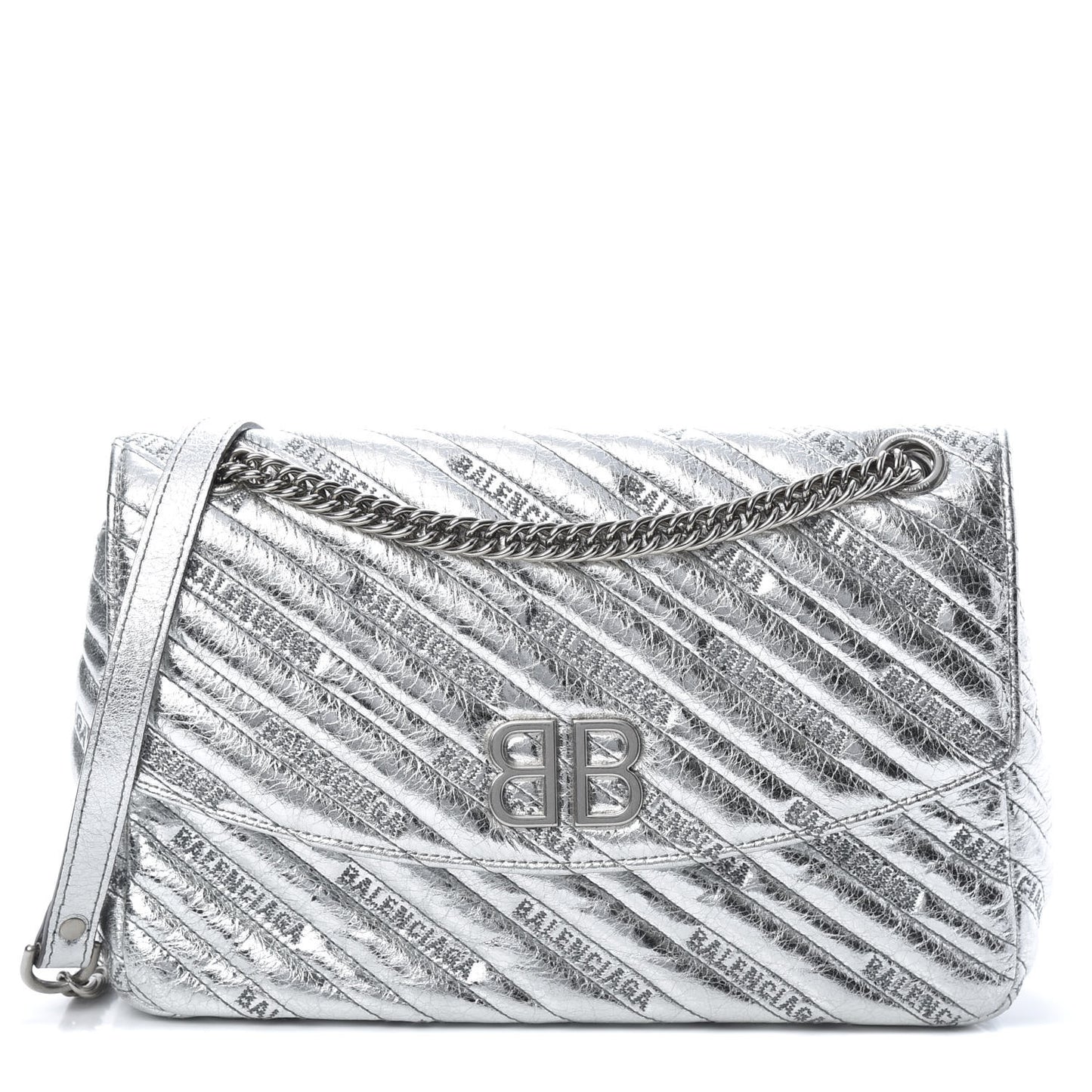 Calfskin Logo Matelasse M BB Round Shoulder Bag Silver