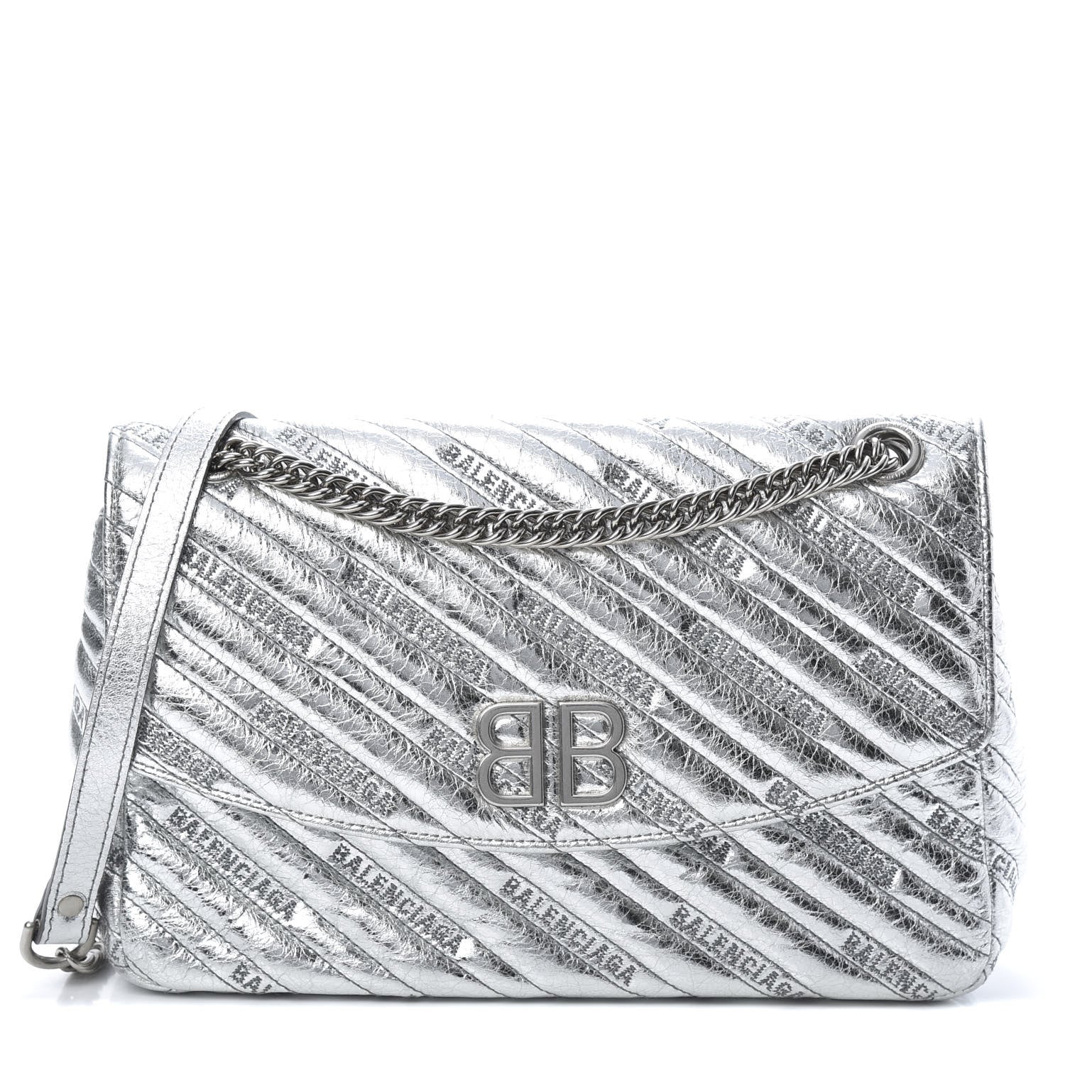 Balenciaga Calfskin Logo Matelasse M BB Round Shoulder Bag Silver 1 of 13