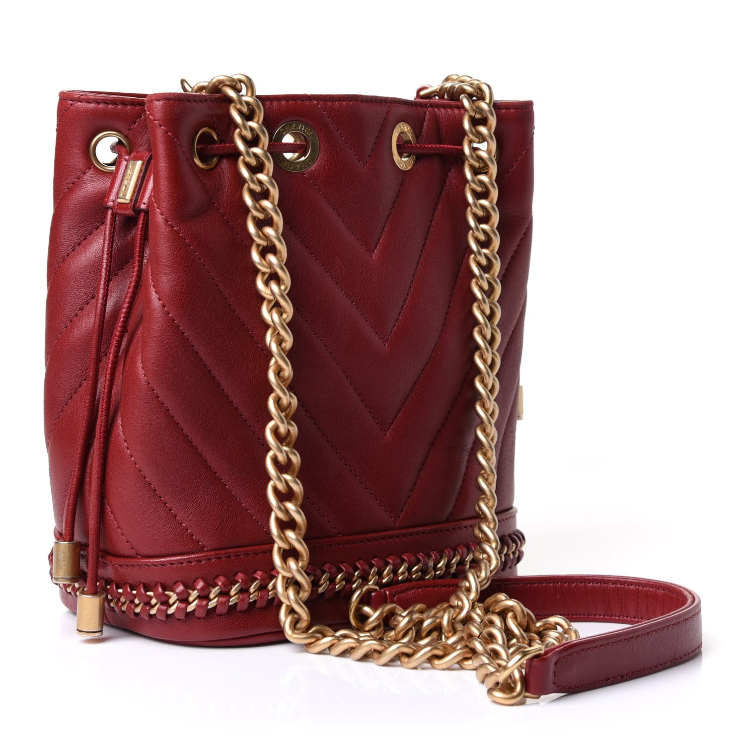 Chanel Sheepskin Chevron Quilted Small Drawstring Bag Dark Red 4 of 12