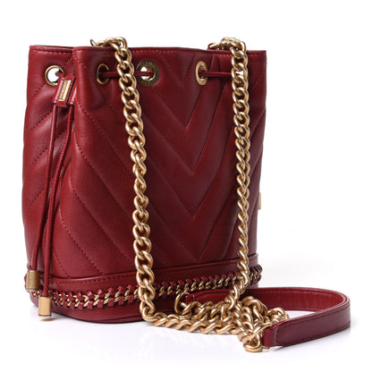 Chanel Sheepskin Chevron Quilted Small Drawstring Bag Dark Red 4 of 12